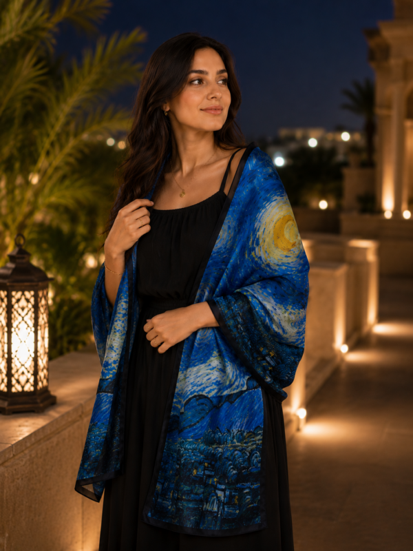 Luxury Double Layered Silk Shawl – Midnight Blue