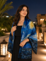 Luxury Double Layered Silk Shawl – Midnight Blue