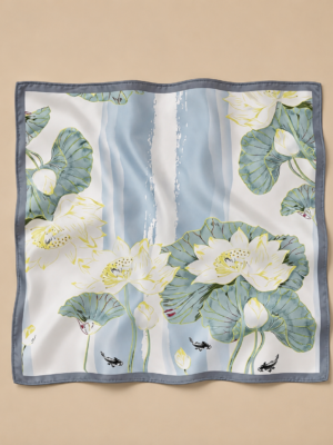 Soft Satin 70x70 Square Scarf-Misty Lotus