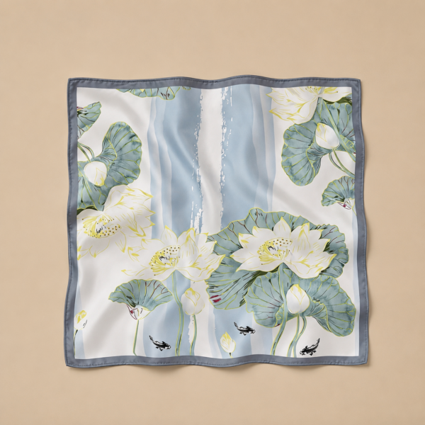 Soft Satin 70x70 Square Scarf-Misty Lotus