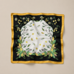Soft Satin 70×70 Square Scarf – Golden Botanica