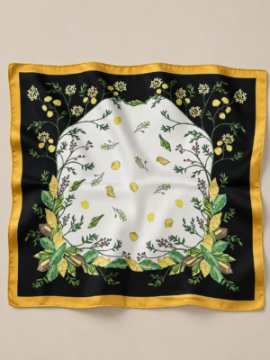 Soft Satin 70×70 Square Scarf – Golden Botanica