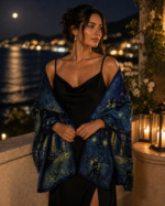 Luxury Double Layered Silk Shawl – Midnight Glow