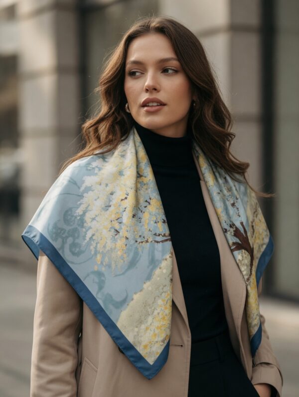Soft Satin 70×70 Square Scarf – Blue Willow