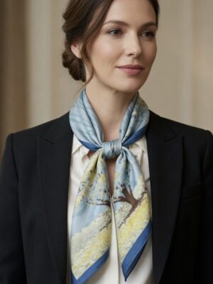 Soft Satin 70×70 Square Scarf – Blue Willow