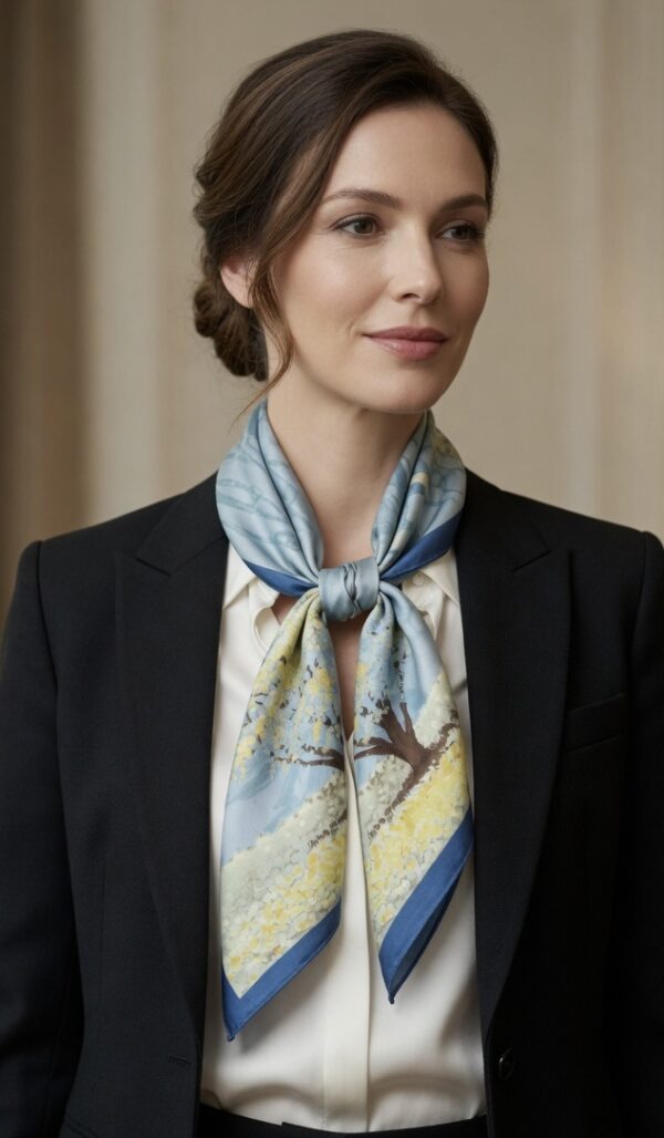 Soft Satin 70×70 Square Scarf – Blue Willow