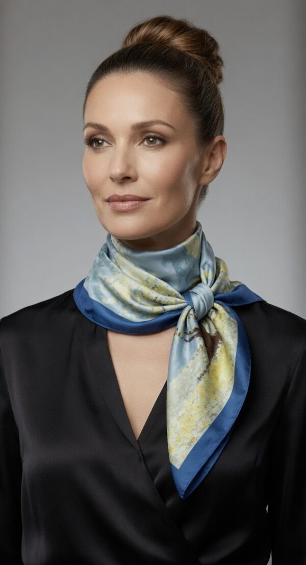 Soft Satin 70×70 Square Scarf – Blue Willow