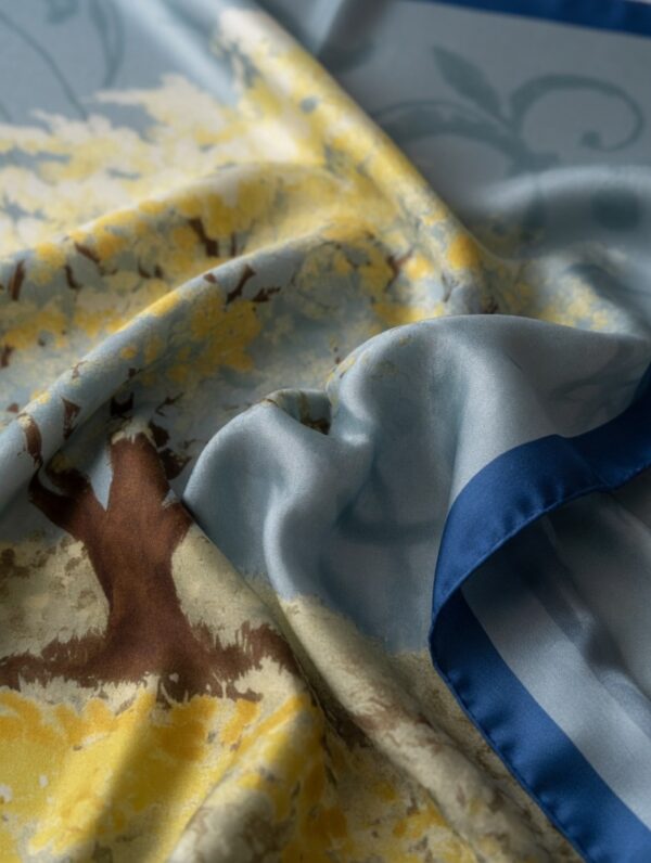 Soft Satin 70×70 Square Scarf – Blue Willow