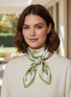 Soft Satin 70×70 Square Scarf – Sage Blossom