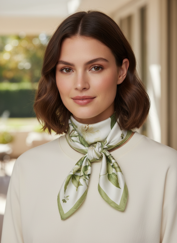 Soft Satin 70×70 Square Scarf – Sage Blossom