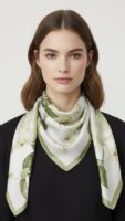 Soft Satin 70×70 Square Scarf – Sage Blossom