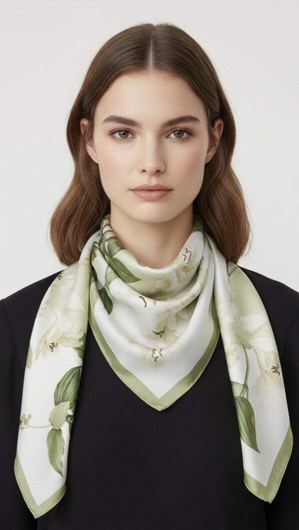 Soft Satin 70×70 Square Scarf – Sage Blossom