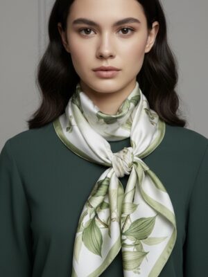 Soft Satin 70×70 Square Scarf – Sage Blossom