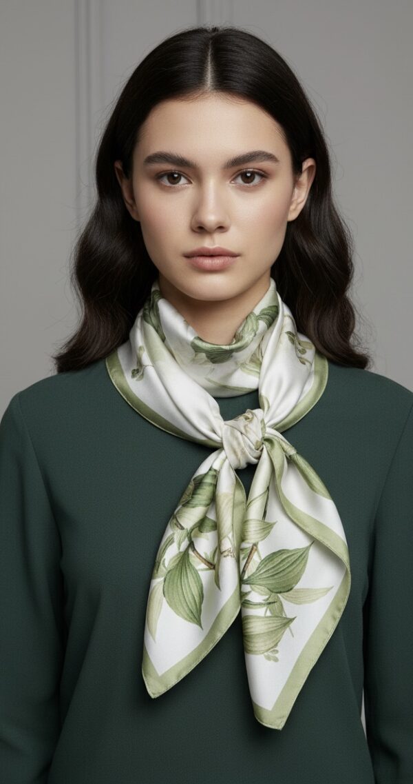 Soft Satin 70×70 Square Scarf – Sage Blossom