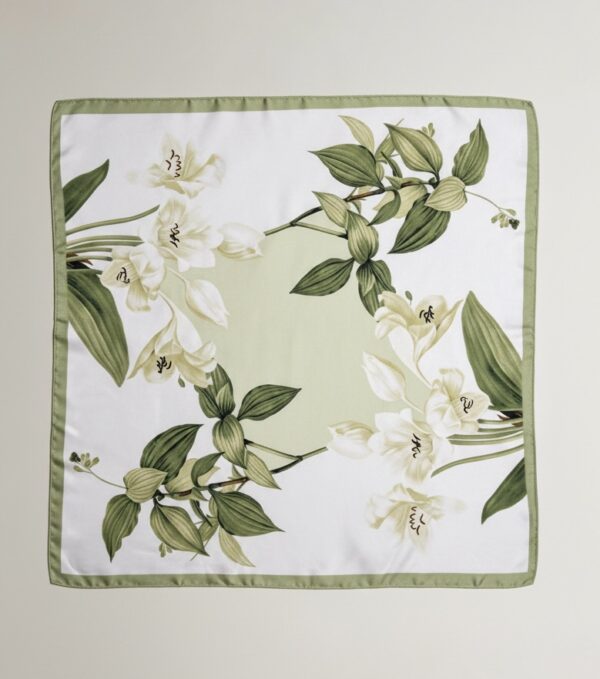 Soft Satin 70×70 Square Scarf – Sage Blossom