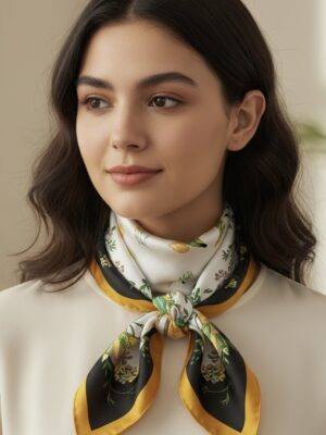 Soft Satin 70×70 Square Scarf – Golden Botanica