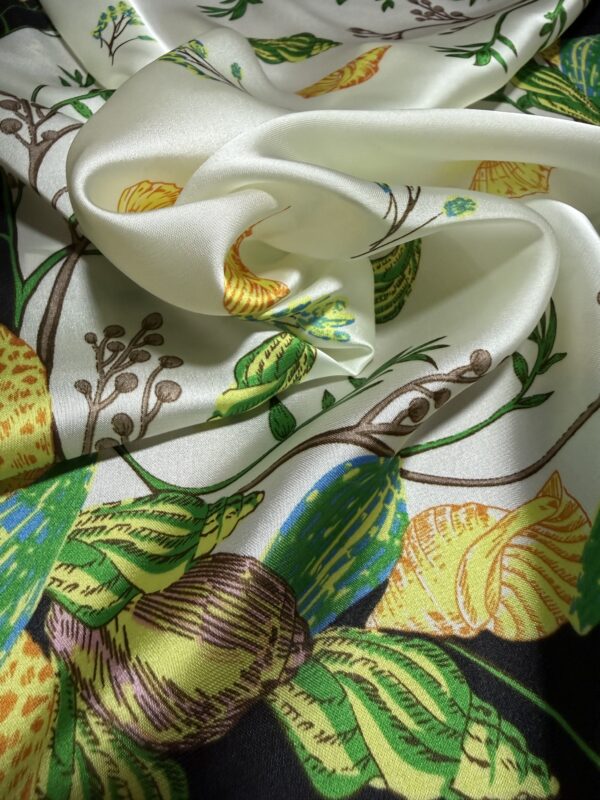 Soft Satin 70×70 Square Scarf – Golden Botanica