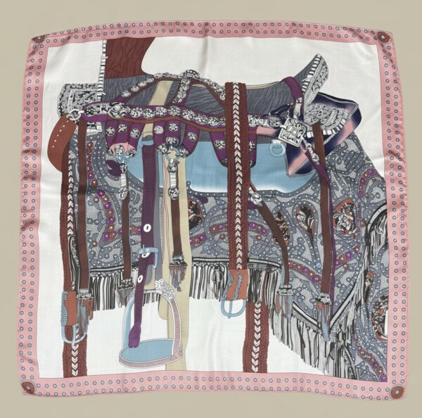 Soft Satin 70×70 Square Scarf – Paisley Saddle