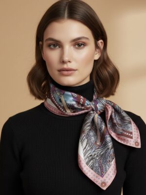 Soft Satin 70×70 Square Scarf – Paisley Saddle