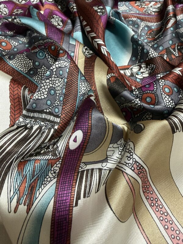 Soft Satin 70×70 Square Scarf – Paisley Saddle