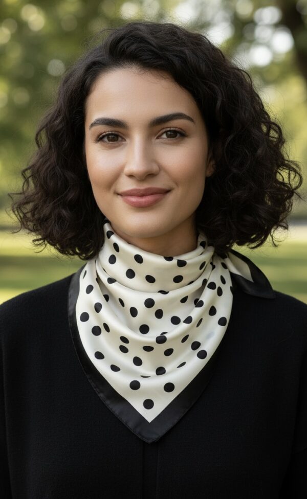 Soft Satin 70x70 Square Scarf -Midnight Polka