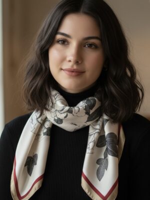Soft Satin 70x70 Square Scarf-Ivory Bloom