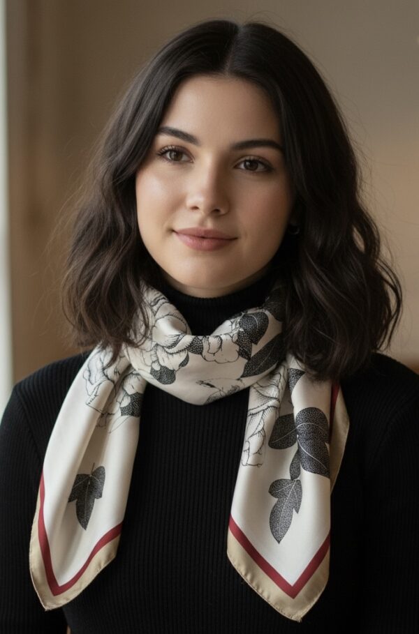 Soft Satin 70x70 Square Scarf-Ivory Bloom