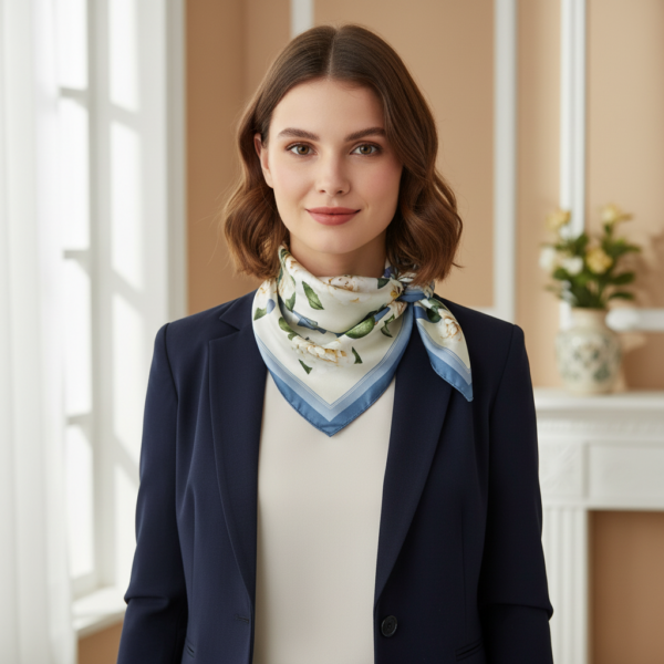 Soft Satin 70x70 Square Scarf-Azure Elegance