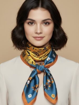 Soft Satin 70x70 Square Scarf-Golden Bloom