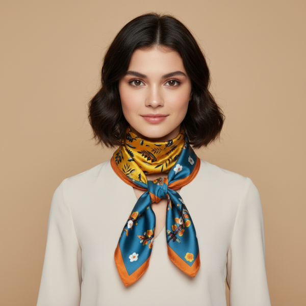 Soft Satin 70x70 Square Scarf-Golden Bloom