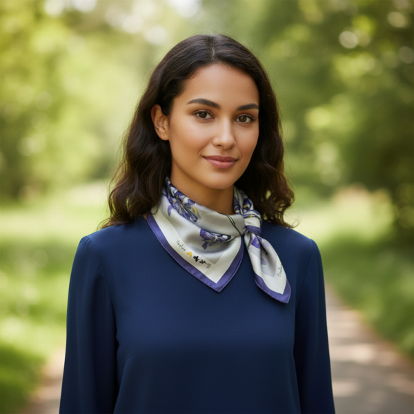 Soft Satin 70x70 Square Scarf – Iris Bloom