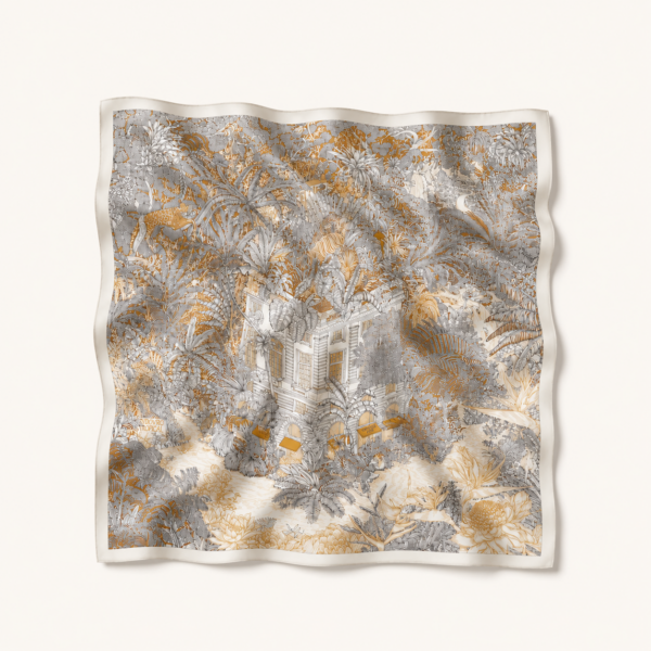 Soft Satin 70×70 Square Scarf – Golden Oasis