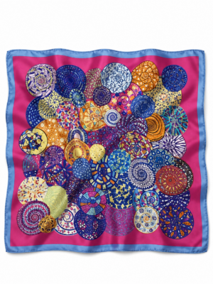 Soft Satin 70×70 Square Scarf – Azure Bloom