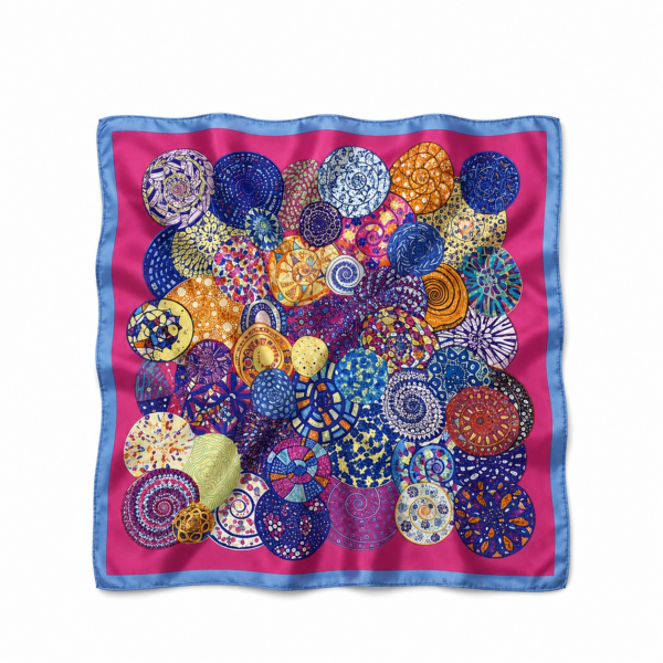 Soft Satin 70×70 Square Scarf – Azure Bloom