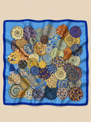 Soft Satin 70×70 Square Scarf – Sapphire Mosaic
