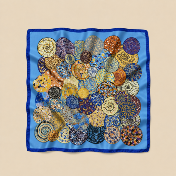 Soft Satin 70×70 Square Scarf – Sapphire Mosaic
