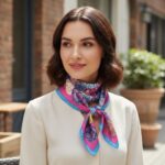 Soft Satin 70×70 Square Scarf – Azure Bloom