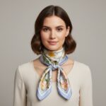 Soft Satin 70×70 Square Scarf – Sky Blossom