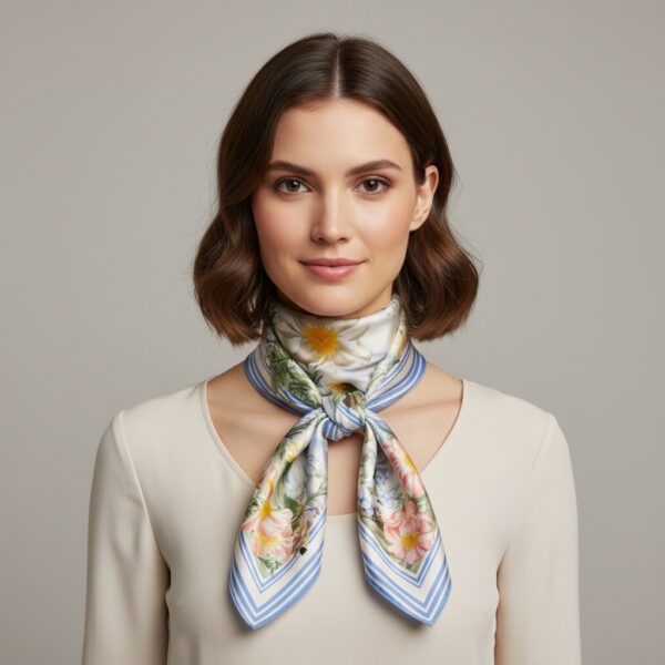 Soft Satin 70×70 Square Scarf – Sky Blossom