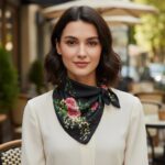 Soft Satin 70×70 Square Scarf – Sky Blossom