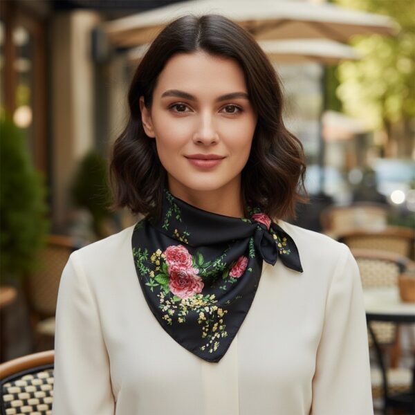 Soft Satin 70×70 Square Scarf – Sky Blossom