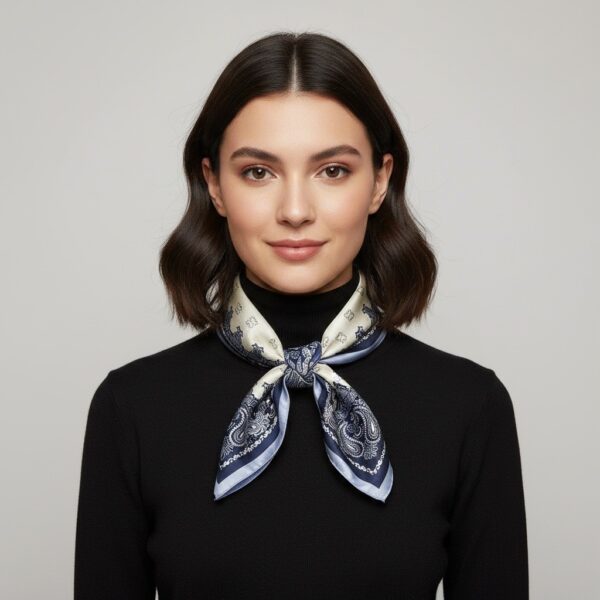 Soft Satin 70×70 Square Scarf – Midnight Paisley