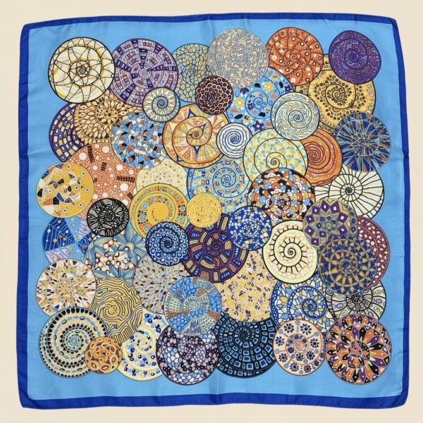 Soft Satin 70×70 Square Scarf – Sapphire Mosaic