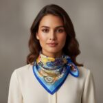 Soft Satin 70×70 Square Scarf – Sapphire Mosaic