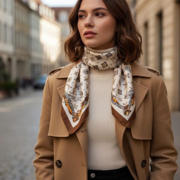 Soft Satin 70×70 Square Scarf – Desert Plume