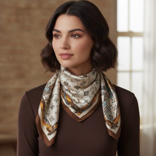 Soft Satin 70×70 Square Scarf – Desert Plume