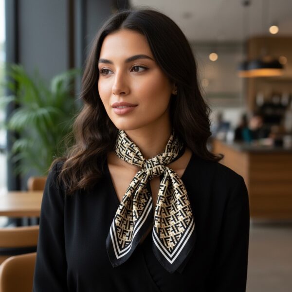 Soft Satin 70×70 Square Scarf – Noir Monogram