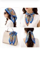 Soft Satin 70×70 Square Scarf – Sapphire Mosaic