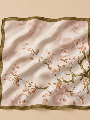 Soft Satin 70×70 Square Scarf – Blush Blossom