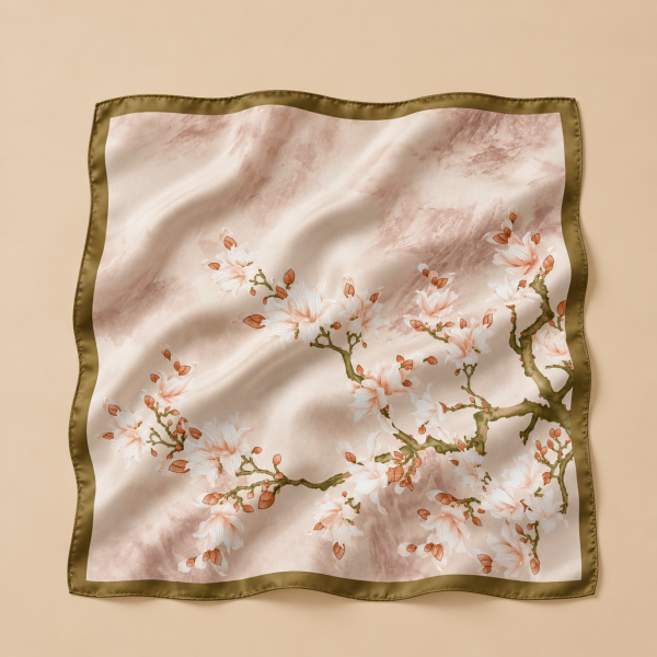 Soft Satin 70×70 Square Scarf – Blush Blossom